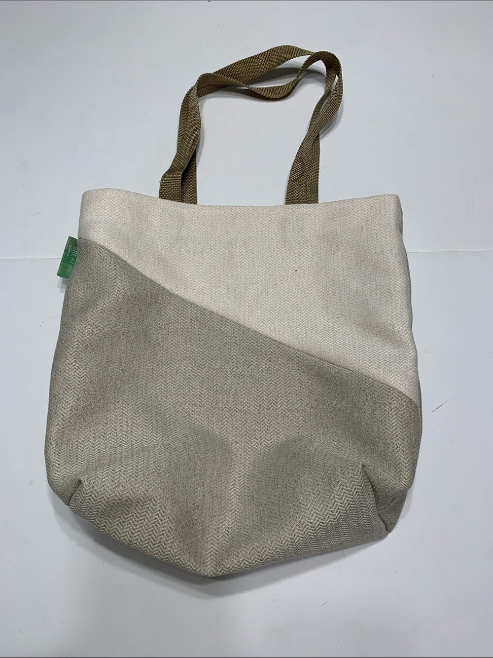 Neutral Two-Tone Canvas Tote with Olive Handles